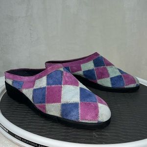 Vintage 90s Beacon Patchwork Leather Suede Mules Size 11W